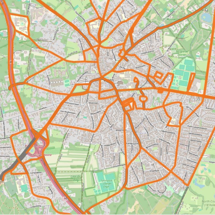 Strooikaart van Laren met een algemeen beeld van de strooiroutes in de gemeente